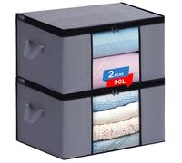 JAECU 2 Pezzi 90L Scatole per Vestiti Salvaspazio, Scatola per Armadio Pieghevole Porta Abiti con Manico Rinforzato, per Coperte Biancheria da Letto, 60x43x35cm