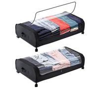 JAECU 2 Pezzi Scatole con Ruote per Vestiti Salvaspazio, 50L Scatola per Armadio Pieghevole Porta Abiti con Manico Rinforzato, per Coperte Biancheria da Letto, 77x44x18 cm