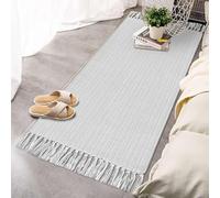 JaeMoose Tappeto boho da cucina, tappeto boho lavabile, tappeto in cotone, tessuto geometrico (grigio chiaro, 60 x 90 cm)