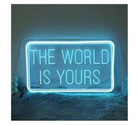 Jaeooai Insegna al neon Lampada da parete con scritta Il mondo è er tuo al neon a LED incisione, decorazione artistica per feste in casa 40 cm