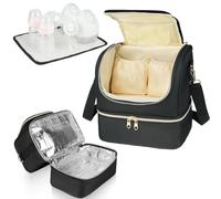 Jaffzora Borsa tiralatte portatile, refrigeratore integrato e borsa del ghiaccio, compatibile con Willow/Elvie/Medela, impermeabile, nero