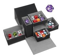 Jaffzora Vassoio per dadi e rullo per dadi, scatola magnetica per dadi 3 in 1, organizer per dadi in pelle adatta per Dungeons & Dragons, MTG DM e Player, nero e grigio