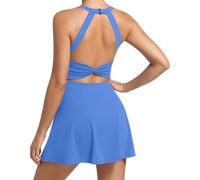 JAFINSY Abito da Tennis da Donna con Pantaloncini e Reggiseno integrati, Abbigliamento Sportivo da Golf per l'esercizio Fisico, Blu Brillante, M