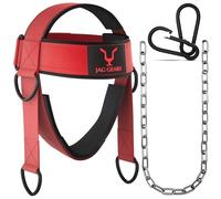 JAG GEARS Neck Trainer - Imbracatura per collo imbottita in neoprene da 7 mm con catena in acciaio regolabile da 110 cm, per allenamento del collo, imbracatura per la testa per palestra (rosso)