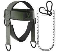 JAG GEARS Neck Trainer - Imbracatura per collo in neoprene imbottito da 7 mm, catena acciaio regolabile da 110 cm, allenamento del collo