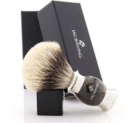 Jag Shaving Pennello da barba - Pennello da barba con punta argentata - Jag's Lee - imitazione corno verde - pennello da barba - adatto al tuo rasoio