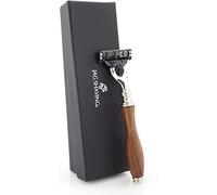 Jag Shaving Rasoio - Rasoio sostenibile in legno - Lame da rasoio a 3 spigoli - Rasoio da donna - e uomo - Custodia in pelle - per rasoio - elegante set regalo