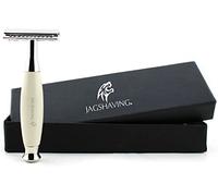 Jag Shaving Set di rasoi - Doppio Edge - Rasoio - Custodia in pelle - per rasoio - per uomini e donne - Pialla da viaggio - Colore bianco