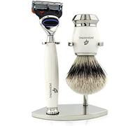 Jag Shaving Silberspitz - Pennello da barba a 5 bordi, da uomo, doppio supporto per rasoio e spazzola da uomo