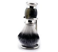 Jag Shaving - Spazzola sintetica per barba, manico in acciaio inox - porta spazzola