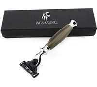 Jag Shaving Strumento da barba manuale a triplo bordo con manico in resina verde e marrone