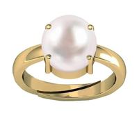 JAGDAMBA GEMS Anello placcato in oro regolabile con perla naturale certificata da 9,25 Ratti da 8,25 carati, Pietra preziosa naturale della perla, Perla