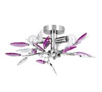 Jago® Lampadario - 3 Lampadine 40 W Richieste, E14 o LED, Rami Cromati e Foglie Acriliche, Modello a Scelta - Lampada Soffitto, Plafoniera a Sospensione, per Soggiorno, Salotto (Viola)