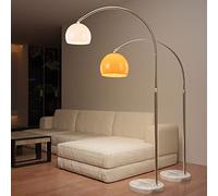 Jago® Piantana Lampada da Terra - ad Arco, max. 8/60W con Lampadine Regolari/LED E27, Altezza Regolabile, Inox, Paralume Girevole 360°, Bianco - Lampadario Design Vintage da Salotto, Soggiorno