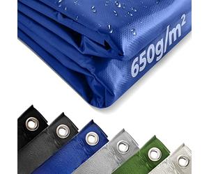 Jago® Telo Impermeabile - 4 x 3 m, PVC 650 g/m², Impermeabile, Antipioggia, con Occhielli, Blu - Telo Copritutto Occhiellato, Copertura, Telone Protettivo da Esterno, Legna, Campeggio