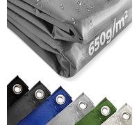 Jago® Telo Impermeabile - 4 x 8 m, PVC 650 g/m², Impermeabile, Antipioggia, con Occhielli, Grigio - Telo Copritutto Occhiellato, Copertura, Telone Protettivo da Esterno, Legna, Campeggio