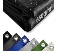 Jago® Telo Impermeabile - 5 x 7 m, PVC 650 g/m², Impermeabile, Antipioggia, con Occhielli, Nero - Telo Copritutto Occhiellato, Copertura, Telone Protettivo da Esterno, Legna, Campeggio