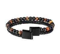 jagosen Bracciale Uomo Pelle Pietre Bracciali Naturali Intrecciato Uomo Serratura Magnetica Bracciale Inossidabile Accessori Uomo Braccialetti Regali per Uomini papà Tigereye