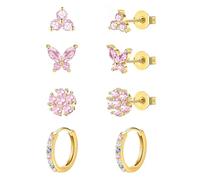 jagosen Orecchini Donna Argento 925 4 Paia Set Orecchini Punto Luce Piccoli Cerchio Anallergici Donna Ragazza Bambina Impilabili Cartilagine Orecchini Brillantini Piercing Orecchio (oro)