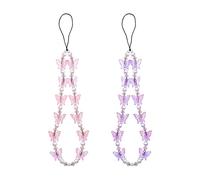 Jagowa 2 cordini da polso per telefono cellulare con perle e ciondolo a forma di farfalla con cristalli luccicanti, per donne e ragazze, rosa, viola