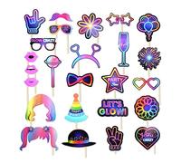 Jagowa 25pcs Party Photo Booth puntelli Set di cappelli luminosi in vetro di vino Bow Tie Labbra Decorazioni di buon compleanno forniture per feste a tema