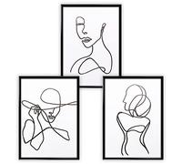 Jagowa 3 stampe minimaliste da parete artistiche, poster astratti linea artistica nero bianco soggiorno casa appeso quadro decorativo