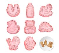 Jagowa - Set di 8 formine per biscotti in plastica per baby shower, stampi per biscotti 3D, strumenti di cottura per decorazioni fai da te, fondente, pasticceria, torte (stile A)