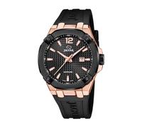 JAGUAR Orologio Uomo J1013/1 Diplomatic Cassa in Acciaio Inox 316L Oro Cinturino in Gomma Nero, striscia