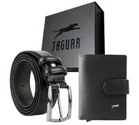 JAGUAR Set Regalo Uomo, Portacarte in Pelle Nero RFID, Cintura 125 cm