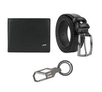 JAGUAR Set Regalo Uomo, Portafoglio in Pelle con RFID, Cintura 125 cm, Portachiavi in Metallo, Nero