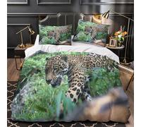 Jaguar Walking Set Di Copripiumino 3 Pezzi stampa 3D microfibra ultra morbido con cerniera Wild Animal Movement Set Di Copripiumino con federa per cuscini soffice for coppie Single（140x200cm）