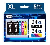 Jagute 34XL Cartucce d'inchiostro Sostituzione per Epson 34 34XL Cartucce Compatibili per Epson Cartucce WorkForce Pro WF-3725DWF WF-3720DWF WF3725 WF3720 (2 Nero, 1 Ciano, 1 Magenta, 1 Giallo)