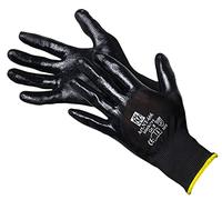 Jah KAT II - Guanti a maglia fine in poliestere, con rivestimento in nitrile, 12 paia, sottile, nero, taglia 10