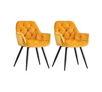 JaHECOME - Sedia per sala da pranzo in tessuto (velluto), colore a scelta, design retrò, con braccioli, sedia con schienale alto, con gambe in metallo nero (giallo, 2)