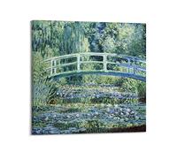 JAHER Claude Monet Paintings - Poster dipinto su tela da parete con gigli d'acqua e ponte giapponese; stampa artistica da parete a scorrimento, decorazione da parete per soggiorno, 30 x 30 cm