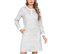 Jahetuul Camicia da Notte a Maniche Lunghe con Tasche e Bottoni - Vestaglia Aperta Davanti con Motivo a Stella - Abito da Notte Donna in Cotone Leggero e Confortevole
