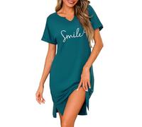 Jahetuul Camicia da Notte Donna Cotone a Maniche Corta Estiva Scollo a V Confortevole Abito da Notte con Stampa e Spacco Laterale sull'Orlo