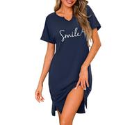 Jahetuul Camicia da Notte Donna Cotone a Maniche Corta Estiva Scollo a V Confortevole Abito da Notte con Stampa e Spacco Laterale sull'Orlo