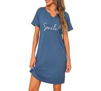 Jahetuul Camicia da Notte Donna Cotone a Maniche Corta Estiva Scollo a V Confortevole Abito da Notte con Stampa e Spacco Laterale sull'Orlo