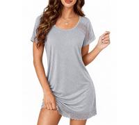 Jahetuul Camicia da Notte Donna Cotone Manica Corta in Pizzo