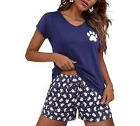 Jahetuul Pigiama Donna Corto Estivo Cotone Pigiami Due Pezzi Manica Corta e Pantaloncini con Stampa Casual da Casa con Tasche