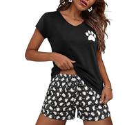 Jahetuul Pigiama Donna Corto Estivo Cotone Pigiami Due Pezzi Manica Corta e Pantaloncini con Stampa Casual da Casa con Tasche
