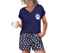 Jahetuul Pigiama Donna Corto Estivo Pigiami per Donne Notte Carino con Gatto Abbigliamento Pantaloncini Maniche Corte con Tasche e Coulisse