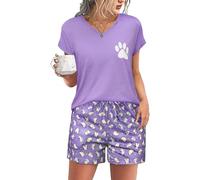 Jahetuul Pigiama Donna Corto Estivo Pigiami per Donne Notte Carino con Gatto Abbigliamento Pantaloncini Maniche Corte con Tasche e Coulisse