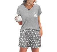Jahetuul Pigiama Donna Corto Estivo Pigiami per Donne Notte Carino con Gatto Abbigliamento Pantaloncini Maniche Corte con Tasche e Coulisse