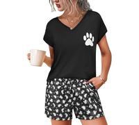 Jahetuul Pigiama Donna Corto Estivo Pigiami per Donne Notte Carino con Gatto Abbigliamento Pantaloncini Maniche Corte con Tasche e Coulisse