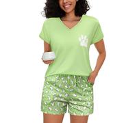 Jahetuul Pigiama Donna Corto Pigiama Estivo da Donna Pigiama per Donne Notte Carino con Gatto Abbigliamento Pigiama Corto Pantaloncini Maniche Corte