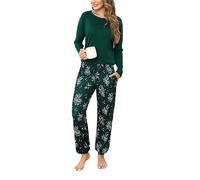Jahetuul Pigiama Donna Cotone Maniche Lunghe e Pantaloni del Pigiama Stampati con Tasca 2 Pezzi Pigiama Donna Lungo Morbido e Confortevole con Tasche e Coulisse S-XXL