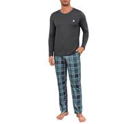 Jahetuul Pigiama Uomo Cotone Lungo Pigiama da Uomo a Due Pezzi a Maniche Lunghe Invernale Pantaloni a Quadri con Tasche Caldo e Morbido S-4XL