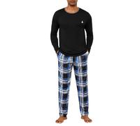 Jahetuul Pigiama Uomo Cotone Lungo Pigiama da Uomo a Due Pezzi a Maniche Lunghe Invernale Pantaloni a Quadri con Tasche Caldo e Morbido S-4XL